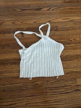 Zara White Ribbed Asymmetric Strap Camisole